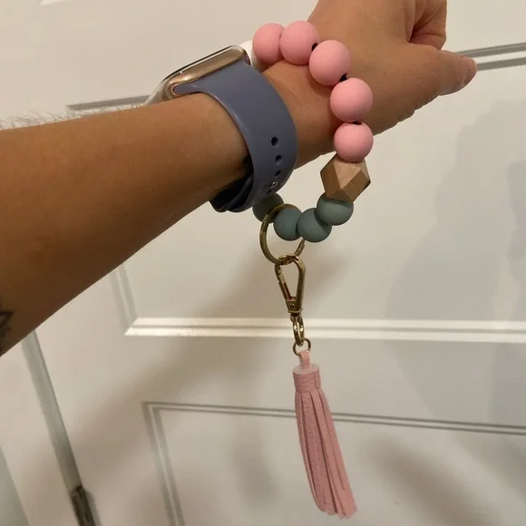 Solid Silicone Beaded Keychain with Tassel - Picture 3 of 5